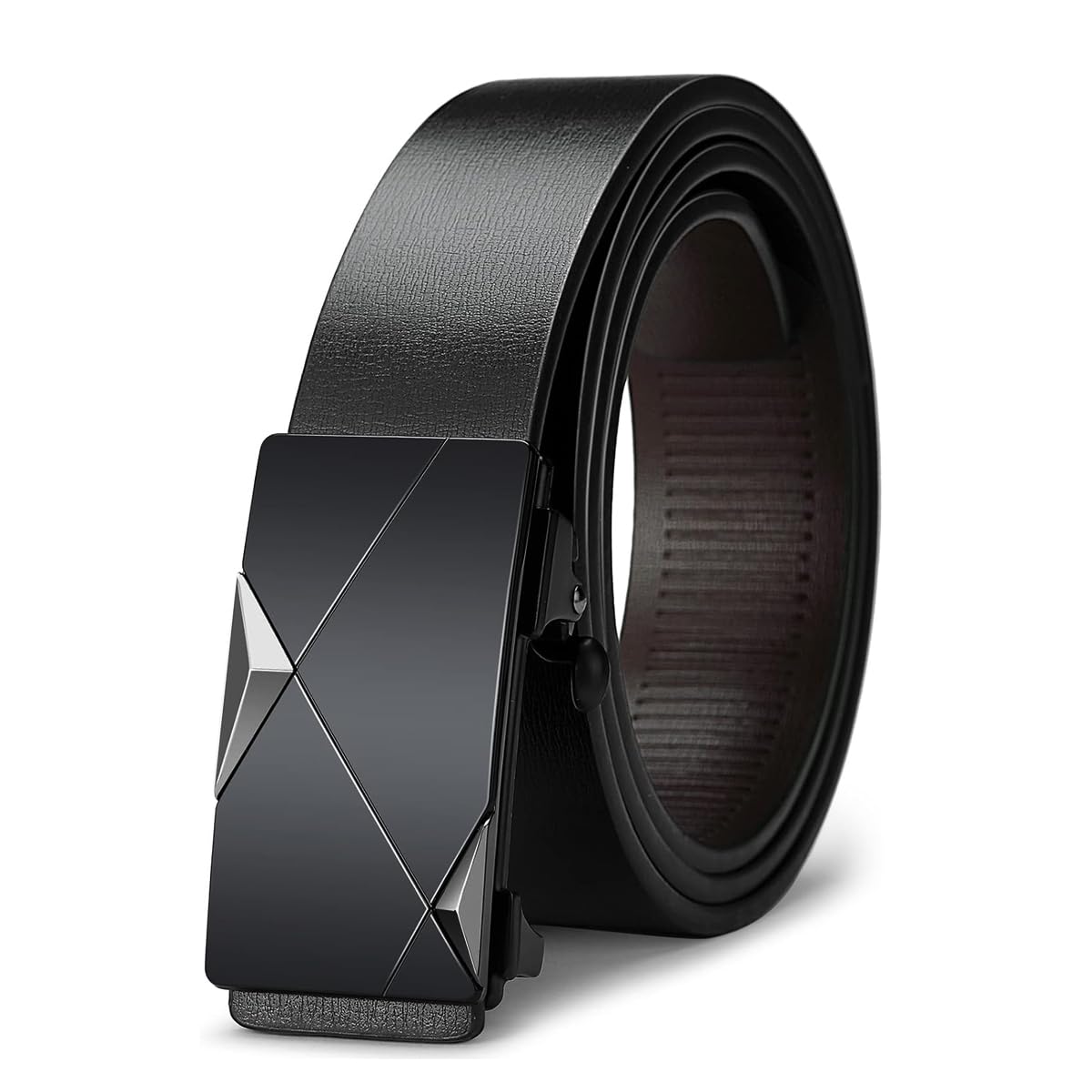 GUSTAVE Men's Leather Belt Adjustable Auto Lock Buckle Belt for Men (Black-F) GUSTAVE Men's Leather Belt Adjustable Auto Lock Buckle Belt for Men (Black-F)